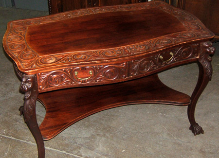 017 4316 Carved Griffin - clawfoot Library table -desk